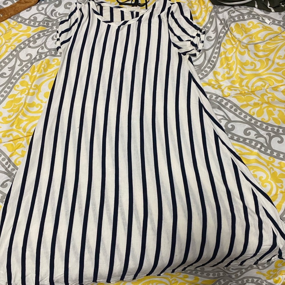 White and navy stripped dress